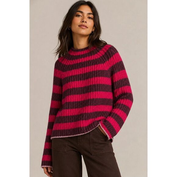 Anthropologie Sweaters - Maeve by Anthropologie Striped Yak Blend Sweater – Pink & Brown | Size Small